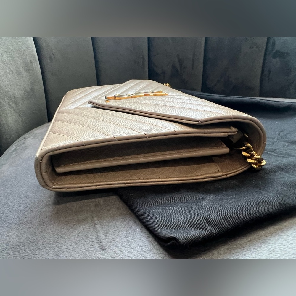 YSL Cassandre Flap large wallet on chain beige gold - Picture 7 of 14